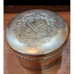 Tobacco Canister Silver Plated Crest Shield Engraved Treasured Find